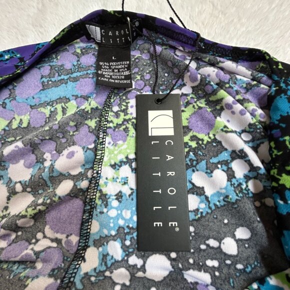 Carole Little Womens Abstract Print Short Sleeve Drape Neck Top Large Purple New - Picture 3 of 7